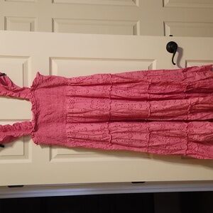 Crown & Ivy 1X pink eyelet dress with smocking, lined